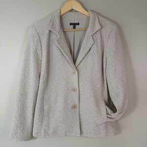 Eileen Fisher Blazer Jacket Medium Cream Crinkle Textured Career Work Neutral